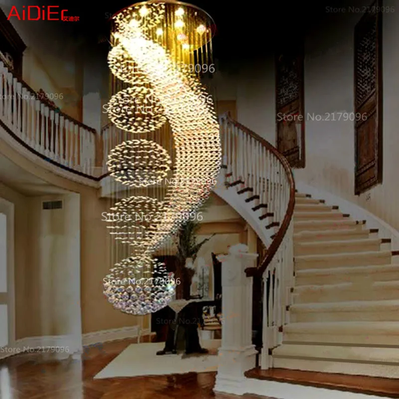Kristal avizeler dairesel spiral merdiven dubleks villa uzun lamba oturma odası lamba modern minimalist restoran ışıkları