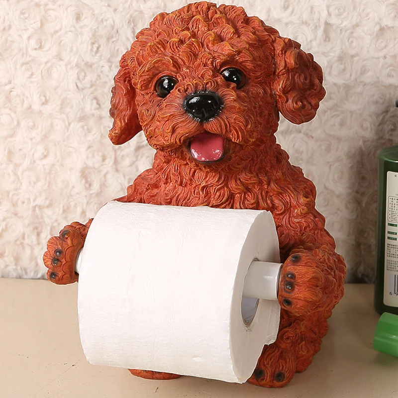 Köpek Doku Kağıt Tutucu Dayanıklı Koltuk Tipi Banyo Reçine Tuvalet Kağıdı Hayvan Teddy Doku Rulo Kağıt Tutucu