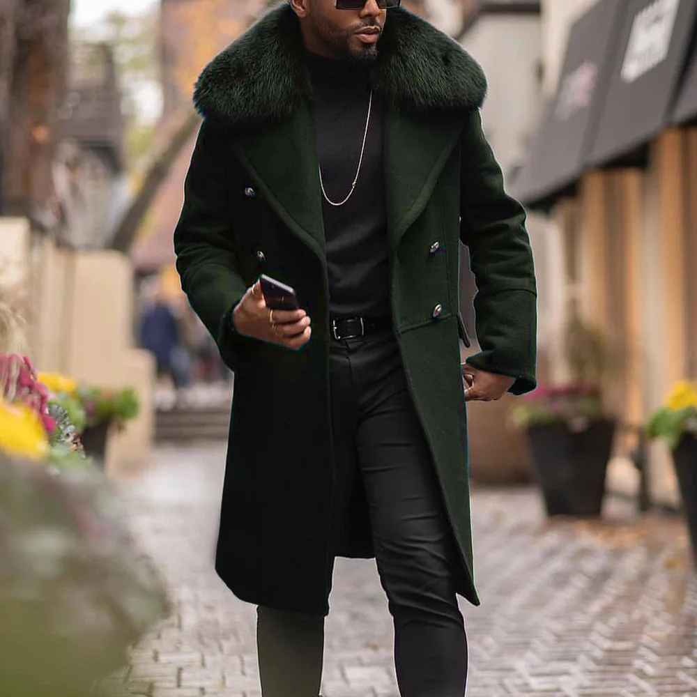 Kış Erkek Yün paltolar Uzun Jacker Sıcak Kürk Adam Parti Balo Smokin Ceket Iş Giyim Kıyafet Bir Takım Elbise
