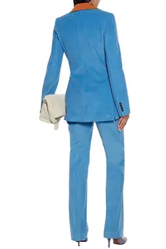 Kış sıcak kadife takım elbise Set mavi kadınlar akşam parti smokin resmi giyim düğün İçin (Ceket + Pantolon)