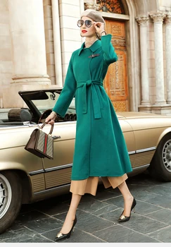 Kış Yeni Sokak Stil Lady Orta Uzunlukta Uzun Kollu High-End Moda Zarif Çift Taraflı Yün Ceket S-XL 4