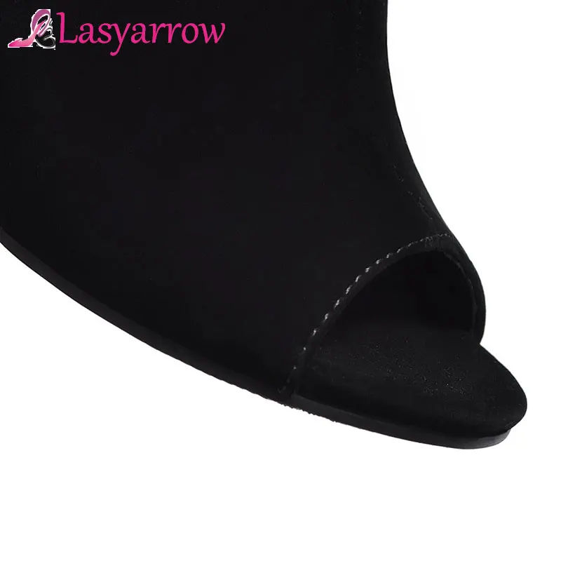 Lasyarrow Punk Kadın yarım çizmeler Bahar Gladyatör Kısa Çizmeler Strappy Lace Up Peep Toe Stilettos Çizme Sandalet Pompaları Artı Boyutu 46 0