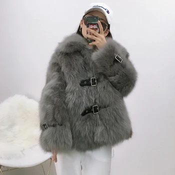 LaVelache 2021 Yeni Lüks Gerçek Fox Kürk Kış Kadın Ceket Turn Down Yaka Kalın Sıcak Giyim Streetwear