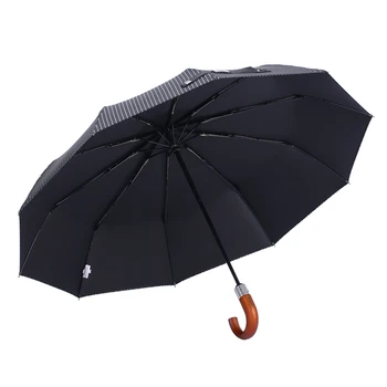 Leodauknow Yeni Otomatik Katlanır Şemsiye Erkek Kadın Ahşap saplı Şerit Tarzı güneş şemsiyeleri Rüzgar Geçirmez 10 K Anti Uv Şemsiye Marka 2