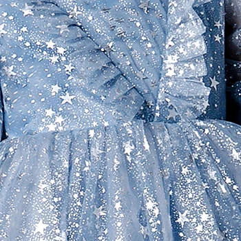 Lüks Mavi Çiçek Kız Elbise Prenses O-Boyun Tam Dantel Payetli Zarif Katmanlı Balo Kat-Uzunluk Çocuk Parti Elbise H002