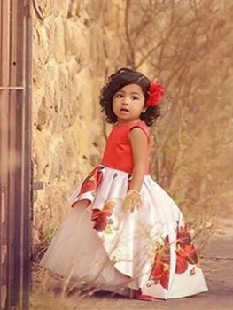 Lüks Nakış Çiçek Kız Elbise Çocuklar Balo Parti Kat Uzunluk Pageant Vestidos de comunion