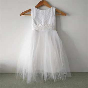 Marka Yeni Çiçek Kız Elbise Düğün ıçin Güzel V-Geri Parti Pageant Communion Elbise ıle Kanat Küçük Kızlar Çocuklar / Çocuk Elbise