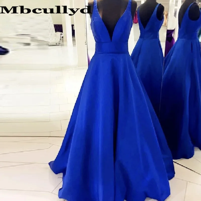 Mbcullyd Kraliyet Mavi Abiye Uzun 2020 Lüks Saten Örgün Balo Parti Törenlerinde Kadınlar Için Vestidos de fiesta largos elegantes