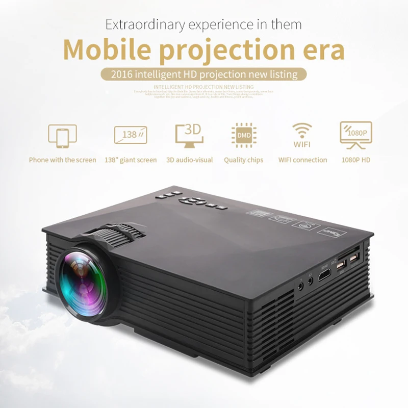 Mini Taşınabilir Projektör UC68 LED 3D Ev Mikro Projektör UC68 + 1080 P HD Projektör Daha iyi UC46 Destek Miracast Airplay 0