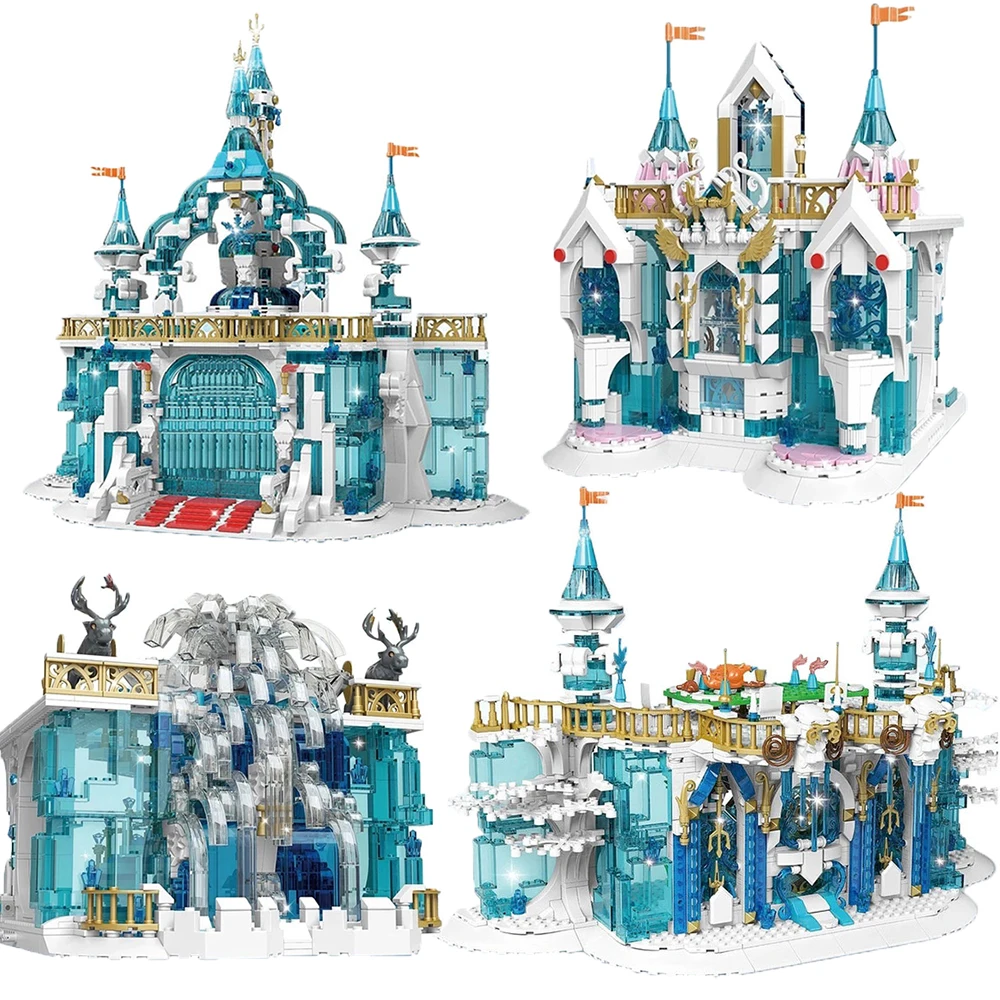 MOC Dondurulmuş Kristal Prenses Saray Kale Modeli Tuğla DIY Peri Masalı Sokak Görünümü Yapı Taşları Kız Oyuncaklar Çocuklar ıçin Hediyeler