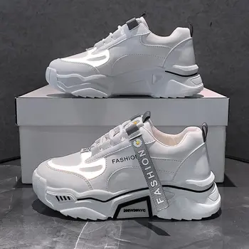 Moda Bahar Yansıtıcı Platformu Sneakers Kadın Ayakkabı Kore Dantel Up Tıknaz Sneakers Karışık Renk kadın Vulkanize Ayakkabı 2021