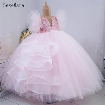 Muhteşem Yeni Kız Elbise Dantel Boncuk Prenses Elbisesi Doğum Günü Elbise Noel Parti Elbise Kız Giysileri 1
