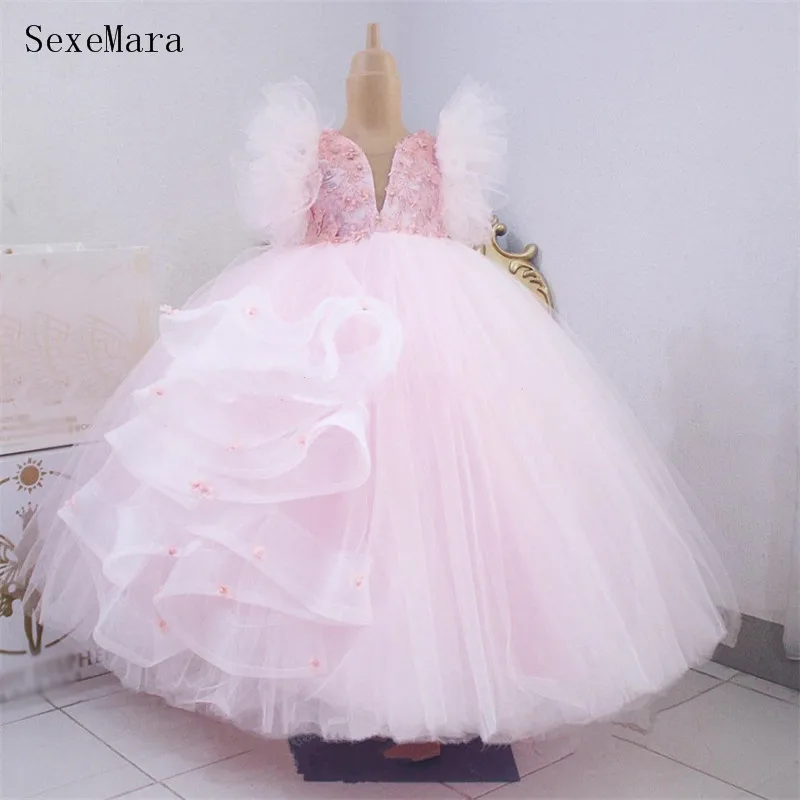 Muhteşem Yeni Kız Elbise Dantel Boncuk Prenses Elbisesi Doğum Günü Elbise Noel Parti Elbise Kız Giysileri 3
