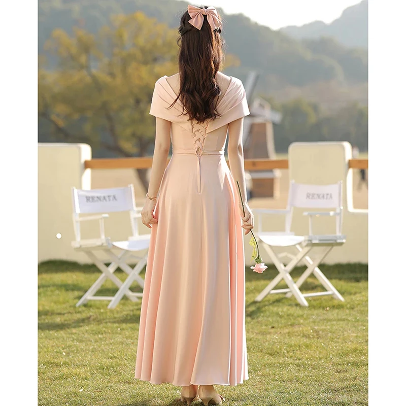 Nedime Elbiseler Vintage A-Line V Yaka Kısa Lüks Backless Jersey Plise Kat-Uzunluk Zarif Kadın Düğün Elbisesi E545 1