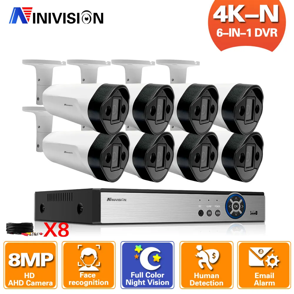 NINIVISION Tam Renkli Gece Görüş 4 K 8CH güvenlik kamerası Video Gözetim Sistemi Kiti AHD DVR 4CH 8MP Ev Kapalı kamera Video Seti