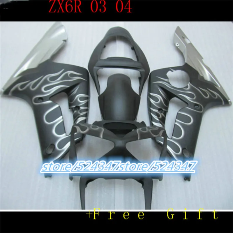 Pazar sıcak satış üreticileri için ZX6R 03 04 ZX-6 r 636 03-04 ZX 6 pürüzsüz motosiklet fairing gümüş alev