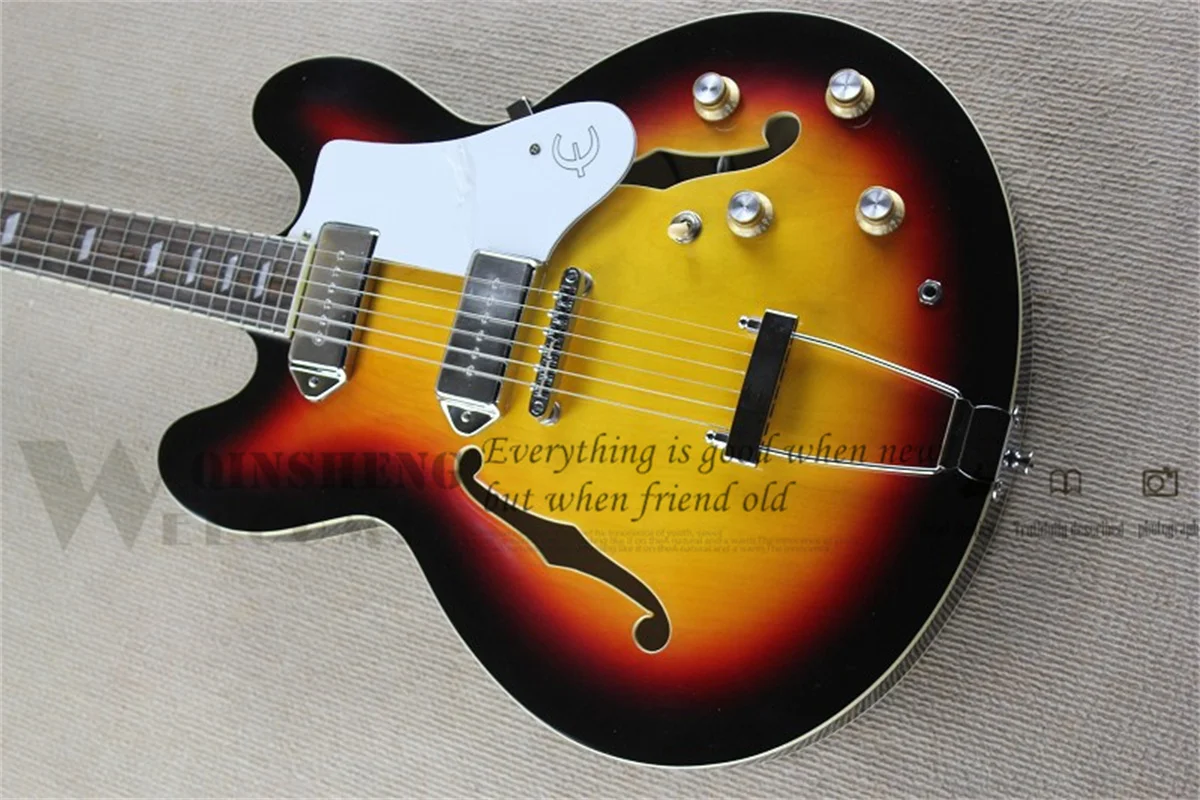 Presell Fabrika Özel Elektro Gitar E335 Sunburst Gitar, Yarı-hollow Akçaağaç Vücut Krom Köprü Sopbar Manyetikler