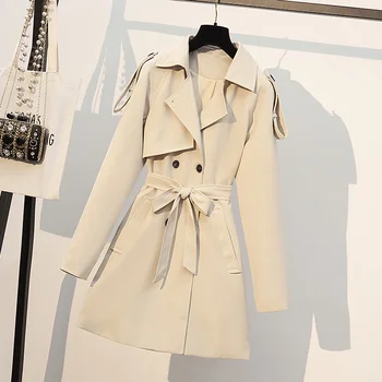 Rahat ofis Kadın Bandaj Blazer Kore Yaka Uzun Kollu Gevşek Fit Ceket Moda Gelgit Bahar Sonbahar 2021 Yeni Dış Giyim Coat