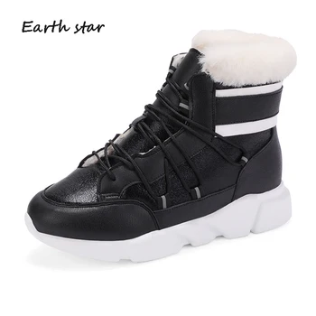 Rahat sıcak ayakkabı Kadın Platformu Sneakers Yüksek Üst Moda Marka 2019 Kış zapatos de mujer Kürk Bayanlar Tıknaz ayakkabı 3