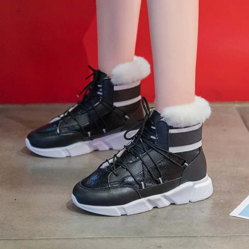 Rahat sıcak ayakkabı Kadın Platformu Sneakers Yüksek Üst Moda Marka 2019 Kış zapatos de mujer Kürk Bayanlar Tıknaz ayakkabı 0