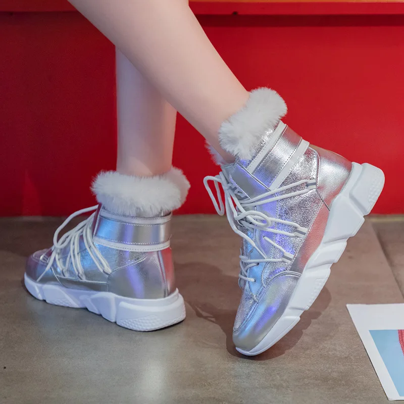 Rahat sıcak ayakkabı Kadın Platformu Sneakers Yüksek Üst Moda Marka 2019 Kış zapatos de mujer Kürk Bayanlar Tıknaz ayakkabı 2