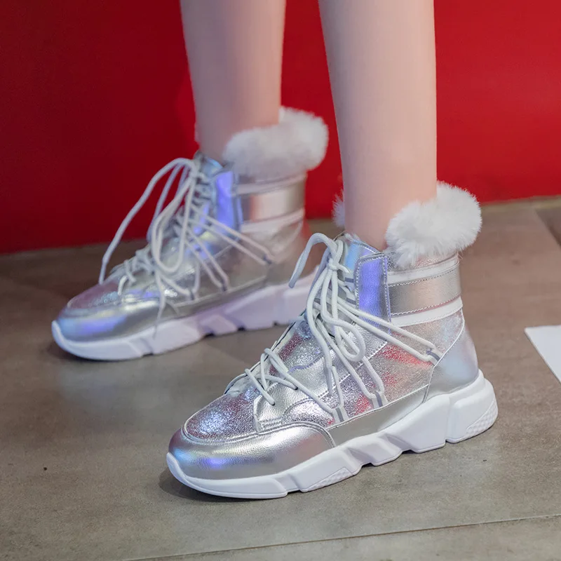 Rahat sıcak ayakkabı Kadın Platformu Sneakers Yüksek Üst Moda Marka 2019 Kış zapatos de mujer Kürk Bayanlar Tıknaz ayakkabı 4