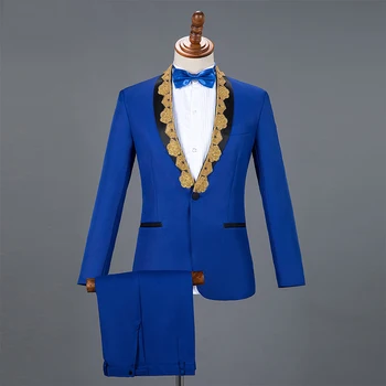 Resmi erkek Takım Elbise Nakış Blazers Set Şarkıcı Konak Konser Sahne Kıyafetler Koro Giyim Düğün Parti Elbiseler 5