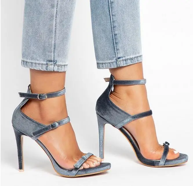 Roma Mavi Pembe Kadife Strappy Sandalet Peep Toe Cut-out Yaz Elbise Ayakkabı Kadın Gladyatör Sandalet Ayakkabı Artı Boyutu 10 Özelleştirilmiş