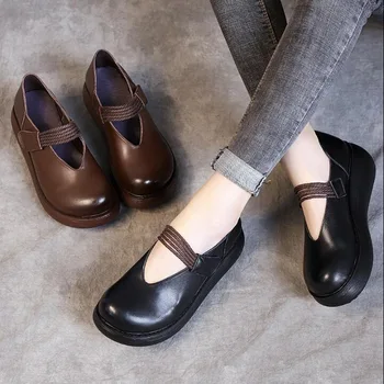RUSHIMAN Düz Platformu Kadın Ayakkabı Loafer'lar Bayanlar Hakiki Deri Moccasins Ayakkabı Kadın Bahar Rahat tek ayakkabı