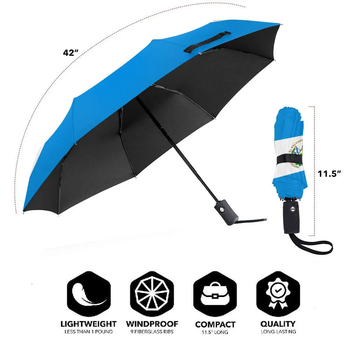 Rüzgara Dayanıklı Tam Otomatik Şemsiye Salvador Bayrağı Yağmur 3 Katlanır Şemsiye Seyahat araba şemsiyesi 1