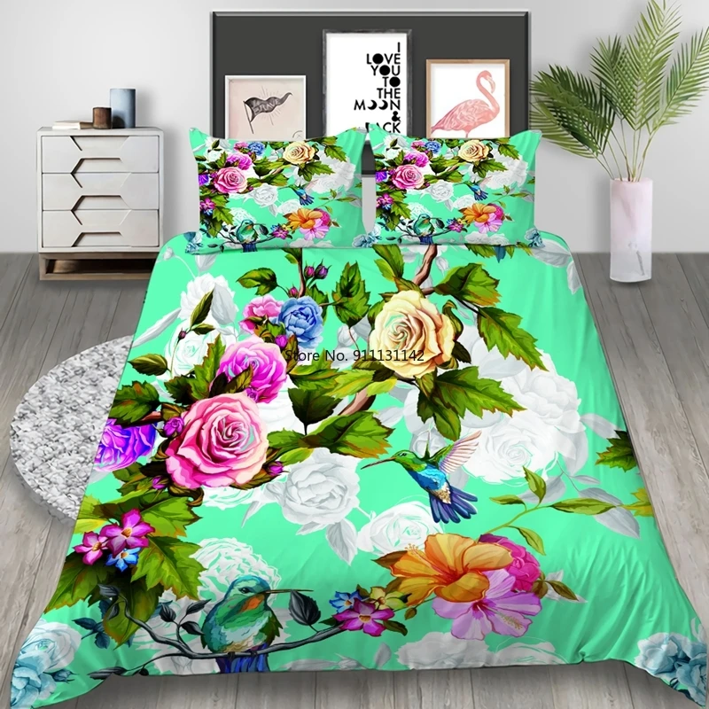 Schöne Bunte Blume 3D Digital Print Bettwäsche Abdeckung Idyllischen Stil Duvet Quilt Abdeckung Kissen Schlafzimmer Home Textil
