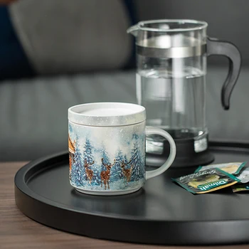 Seramik İskandinav Büyük Kapasiteli kapaklı kupa Kahvaltı Süt Kahve Çay Kupa Su Bardağı Yaratıcı Drinkware Hediye Kutusu Ücretsiz Shipiing