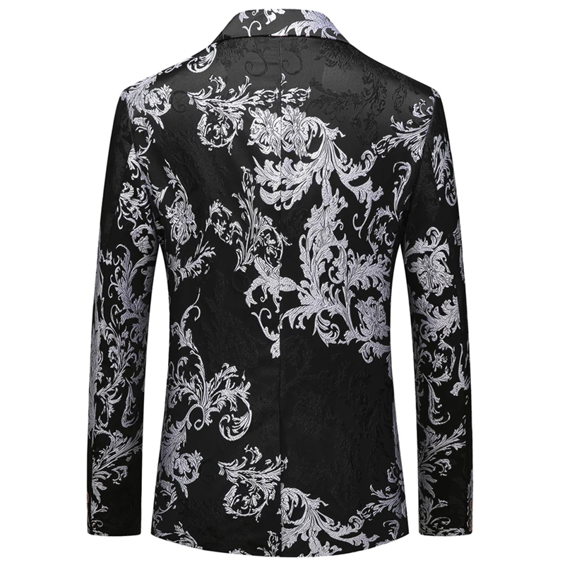 Siyah Rahat Erkek Blazer Ceket Slim Fit Çiçek Baskılı Erkek Çiçek Blazer Kaya Ve Rulo Kostümleri Moda Nakış Tasarım Q814