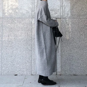 Sonbahar Kış kadın Katı Uzun Hırka Sıcak Triko Kimono Kadın Kore Artı Boyutu Örme Giyim 2021 Reversized Sıcak