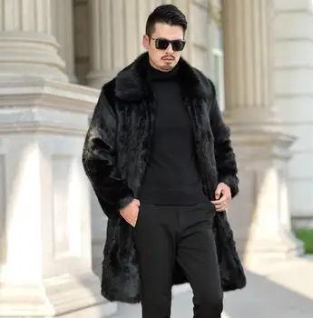 Sonbahar uzun faux vizon deri ceket erkek kış kalınlaşmak sıcak kürk deri ceket erkek ceketler siyah jaqueta de couro moda