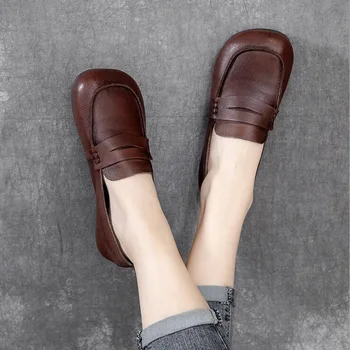 Sonbahar şeker Düz Kadın Ayakkabı El Yapımı Yumuşak Alt rahat ayakkabılar Hakiki Deri Daireler Yumuşak Rahat tek Ayakkabı