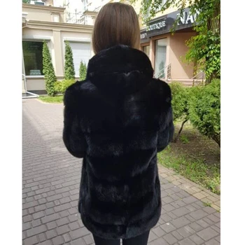 Sıcak Satış Doğal Gerçek Vizon Kürk kapüşonlu ceket Kadın Zarif Orta uzunlukta Kürk Ceket Yüksek Kaliteli Dış Giyim Palto