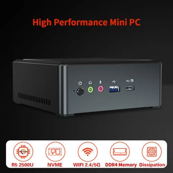 T-bao MN25 Mini PC 4 GB + 128 GB Masaüstü Bilgisayar Metal Mini Konak AMD R5-2500U Dual-band Mini PC Ev Ofis için ABD, AB Tak Mini PC