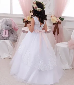 Tatlı Beyaz Fildişi Dantel İlk Communion Elbise Kız Abiye Çiçek Kız Elbise Düğün İçin Kız Pageant Elbise 1