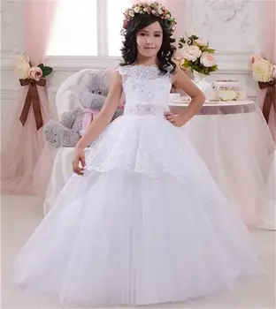 Tatlı Beyaz Fildişi Dantel İlk Communion Elbise Kız Abiye Çiçek Kız Elbise Düğün İçin Kız Pageant Elbise 3