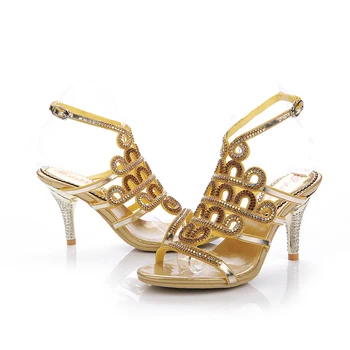 Toptan Fiyat Fabrika Satıcı Kadın Sandalet Moda Cut-out Kristal Düğün Yüksek Topuk Gelin Ayakkabıları Yaz Sandal Altın Mor