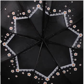 UPF > 50 + Kemerli prenses şemsiye, 8 kaburga,katlanır siyah kaplama 2 kez, güneşlik, sınır bağlama, çanta şemsiye, 100 % UV koruma