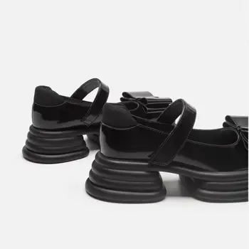 Vintage Mary Janes Ilmek Küçük deri Ayakkabı Kalın Tabanlı Tek Ayakkabı Kare Ayak Düz Platformu Marka Kadın Ayakkabı Zapatos Mujer