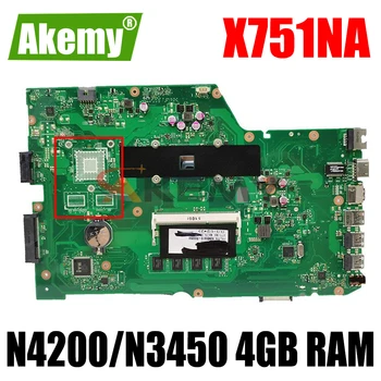 X751NA Anakart ASUS için X751NA X751NC X751NV X751N Laptop Anakart Celeron N4200/N3450 4 GB RAM 100 % orijinal Anakart GM