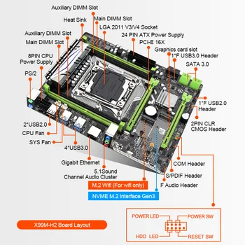 X99M-H2 & E5 2676 V3 destek LGA2011-V3 Profesyonel 4 Kanal DDR4 Masaüstü Bilgisayar Anakart Modülü USB3. 0 M. 2 WİFİ NUME M. 2