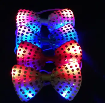 Yanıp sönen ışık Up papyon kravat LED erkek parti ışıkları Sequins papyon Glow sahne noel yeni yıl SN1311 1
