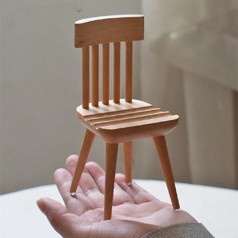 Yaratıcı Ahşap Sandalye Cep Telefonu Tutucu Ayarlanabilir Açı Ped Tutucu Ev Masaüstü Süsler Hediye