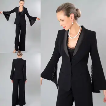 Yeni Siyah Anne Gelin Takım Elbise Kadın Düğün Giyim Gevşek Blazer 2 Parça Bayanlar Parti Akşam Giyim İçin Düğün (Ceket + Pantolon)