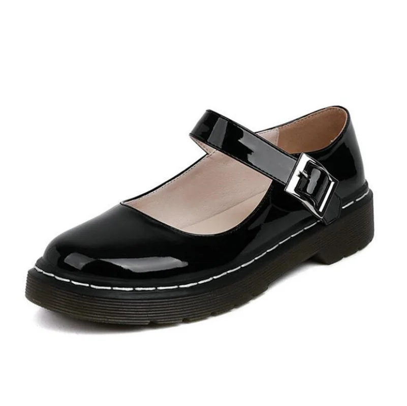 Yeni Stil Vintage Yuvarlak Ayak Mary Jane Düz Ayakkabı Kadın Düşük Topuk Öğrenci Lolita Loafer'lar Tekne Ayakkabı Japon Büyük Boy 43 4