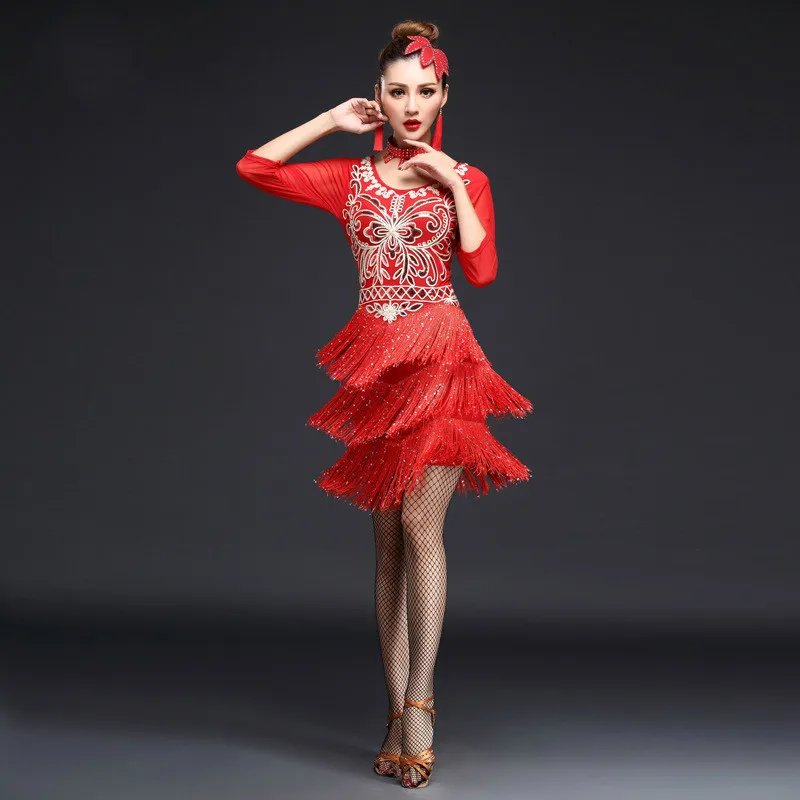 Yeni Tasarım Renkli Kadın Rekabet Dans Latin Elbise Sequins Kostüm Fringe Salsa Elbiseler Balo Salonu Dans Bayanlar Latin Elbise